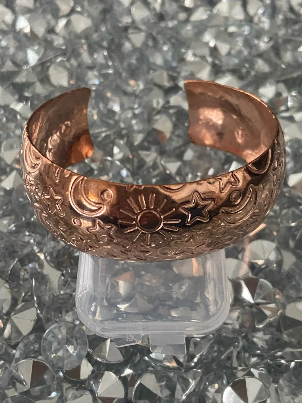 19 Cooper Embossed Copper-Tone Sun & Moon Bangle Bracelet